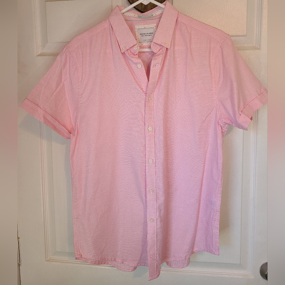 Ricky Singh Men's Short Sleeve Button Down Shirt, Size: Medium Color:  Pink